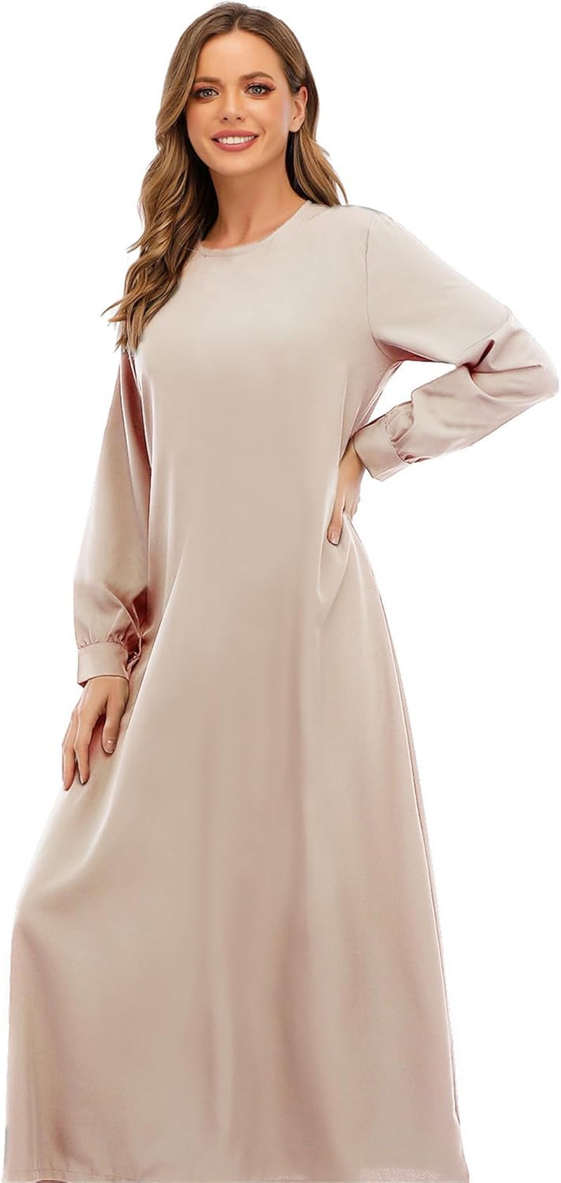 Womens Abaya Long Sleeve Muslim Dress Prayer Clothes Casual Islamic Kaftan with Pocket