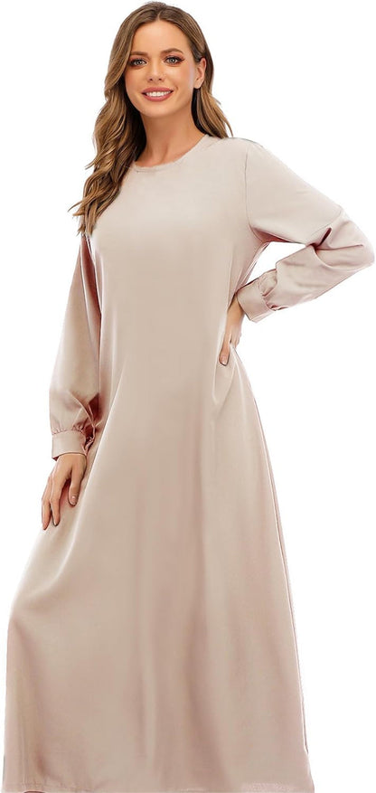 Womens Abaya Long Sleeve Muslim Dress Prayer Clothes Casual Islamic Kaftan with Pocket