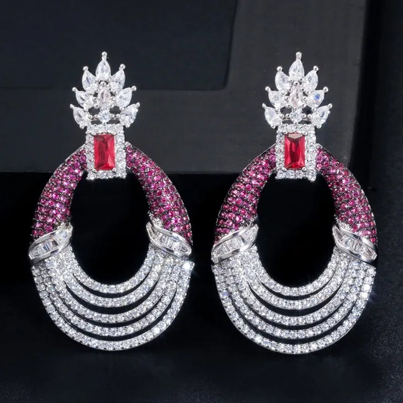 CANDICE Luxury Jewelry Setting Blue Cubic Zircon Silver Plated Statement Trendy Hollow Carved Earrings for Women Brincos