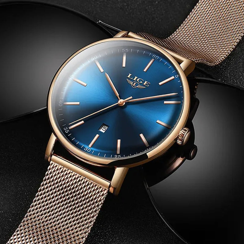 2019 LIGE Luxury Rose Gold Ladies Watch Simple Fashion Casual Ladies Watch Ultra-Thin Waterproof Quartz Watch Montre Femme