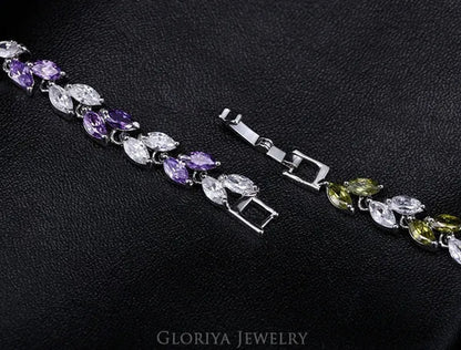 Gloriya Silver Plated Inlay Black and White AAA Grade CZ Crystal Leaf Chain Bracelet Bangle for Women 2024 Fashion Design Fashion Mujer Jewelry