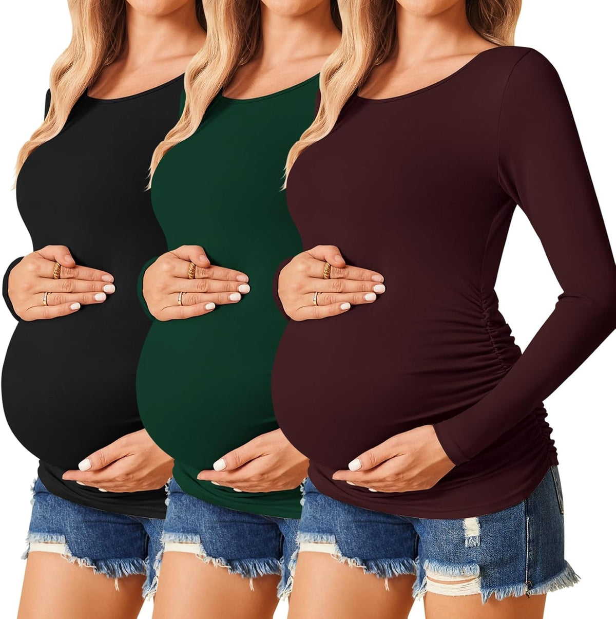 Womens Maternity Shirts Long Sleeve 3 Packs Pregnancy Tee Top Tunic Blouse Casual Mama Clothes S-XXL