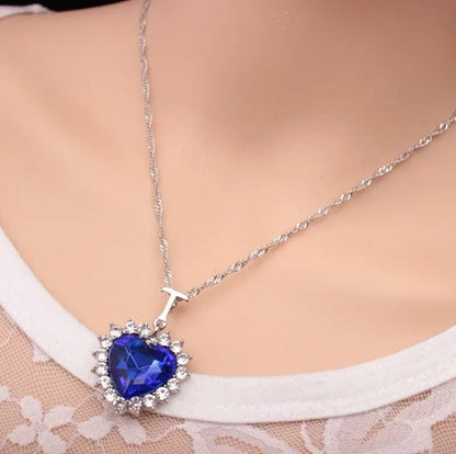 New Titanic Heart of the Ocean Sapphire Crystal Chain Necklace Pendant Plate Jewelry (Color/Blue)