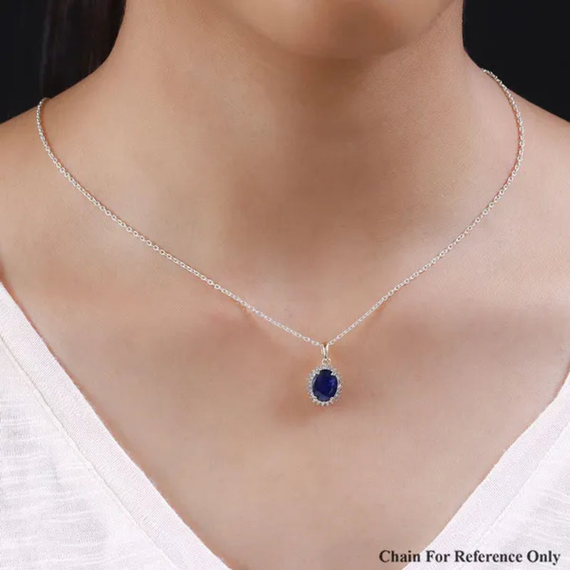 Shop LC LUXORO Blue Spinel White Diamond Oval 10K Yellow Gold Pendant for Women Ct 1.86