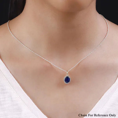 Shop LC LUXORO Blue Spinel White Diamond Oval 10K Yellow Gold Pendant for Women Ct 1.86