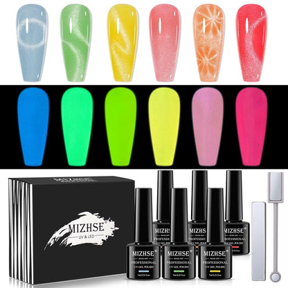 9D Cat Eye Gel Nail Polish, Magnetic Cat Eye Gel Polish Set, 10ml*6 with 2 Magnets, Classic Colors Chameleon Magic Galaxy Effect Soak off Nail Art - Sparkle Stunning Gel Polish Gift for Women
