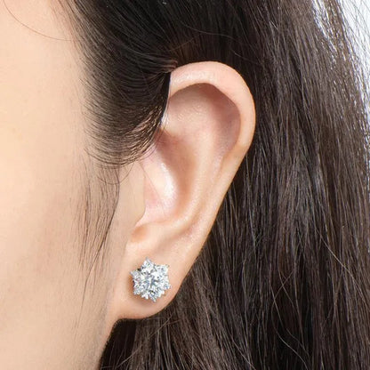 Fashion Cubic Zirconia Snowflake Flower Stud Earrings for Women Daily Casual Accessories Christmas Gift