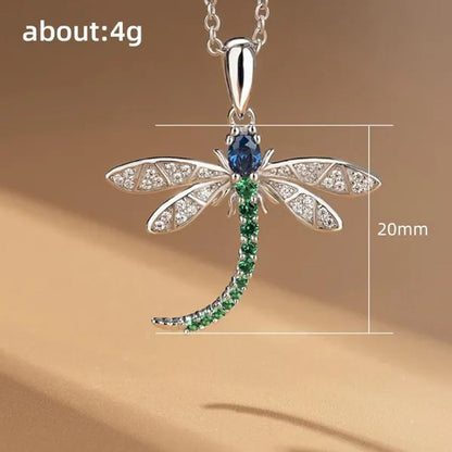 Personality Fashion Micro Pave Diamond Gemstone Insect Dragonfly Pendant Necklace for Women Daily Casual Cute Accessories