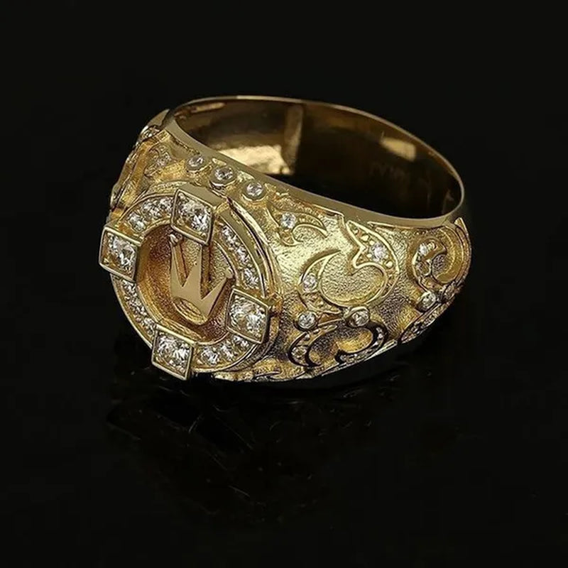 Gold Rings for Men Classic Jewelry  Gold Crown Natural White Sapphire and Diamond Ring Men's Wedding Band Birthday Party Punk Friend's Gift Unique Creative Domineering Men's Fashion Accessories Size 6-13