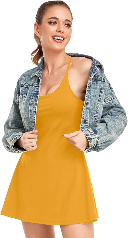 Womens Tennis Dress, Workout Dress with Built-In Bra & Shorts Pockets Exercise Dress for Golf Athletic Dresses for Women