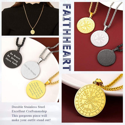 Viking Medal Necklace for Men Sturdy Stainless Steel Pendant Necklaces Retro Norse Mythology Jewelry with Gift Box