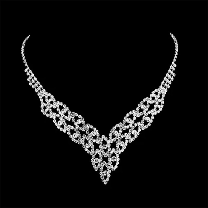 Women's Jewelry Set Rhinestone Crystal Bride Statement Choker Necklace Tiara Crown Link Bangle Bracelet Teardrop Dangle Earrings Set for Wedding Party Silver Plated White Crystal Necklace Earrings Bracelet