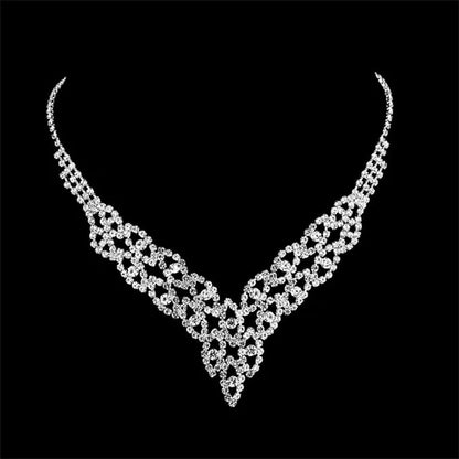 Women's Jewelry Set Rhinestone Crystal Bride Statement Choker Necklace Tiara Crown Link Bangle Bracelet Teardrop Dangle Earrings Set for Wedding Party Silver Plated White Crystal Necklace Earrings Bracelet