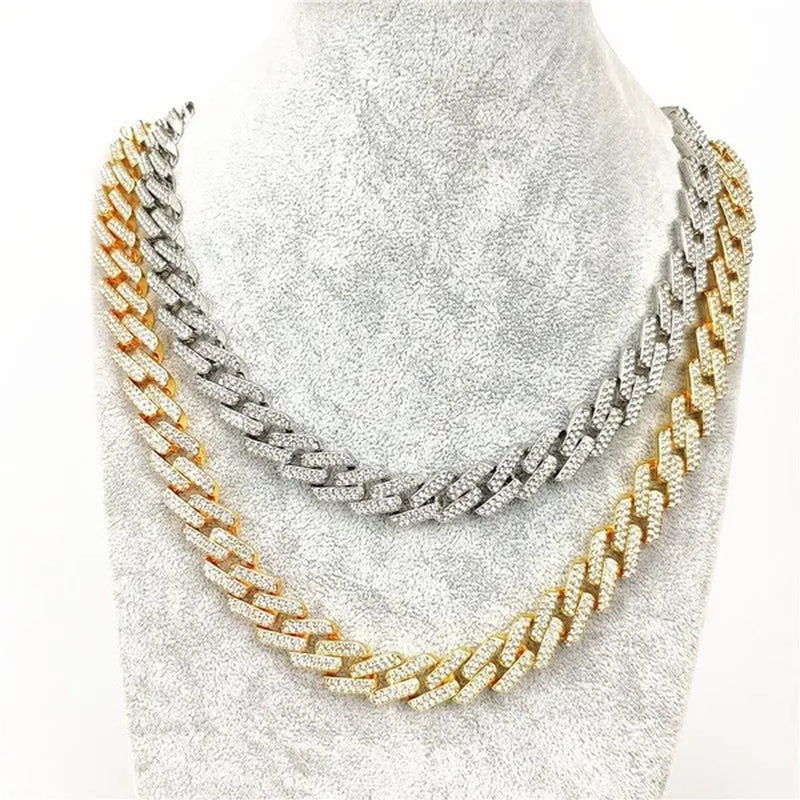 Iced Out Cuban Link Chain Necklace Chain Hip Hop Jewelry Choker Gold Silver Chain for Men Rapper Necklaces Bracelet 8-30 Inch