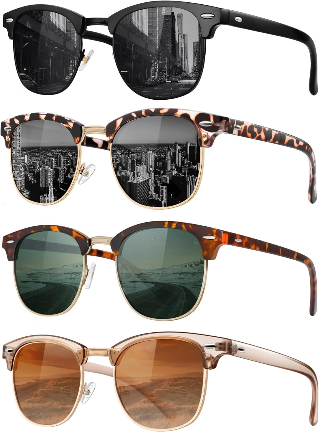 Classic Polarized Sunglasses for Men and Women Retro Style Semi Rimless Frame Sun Glasses 100% UV Protection Goggles