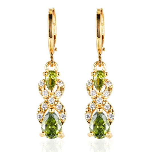 Women Green Cubic Zirconia CZ Teardrop Dangle Earrings Gift For Girl