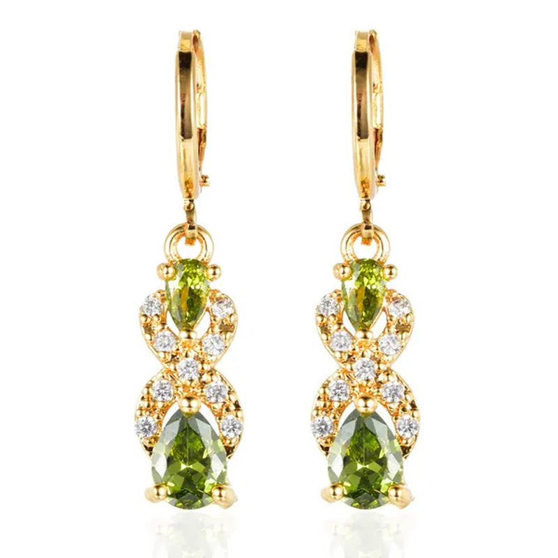 Women Green Cubic Zirconia CZ Teardrop Dangle Earrings Gift For Girl