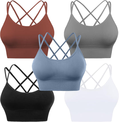 Cross Back Sport Bras Padded Strappy Criss Cross Cropped Bras for Yoga Workout Fitness Low Impact