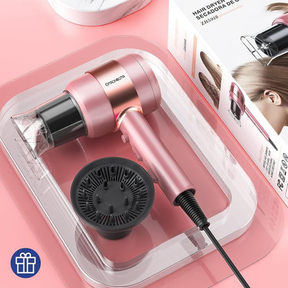 Professional Ionic Blow Dryer with Diffuser and Nozzle - 1875W Compact Dryer for Curly/Straight Hair Fast Drying, Lightweight for Home Salon Travel