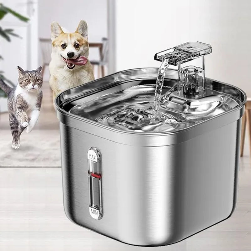 Stainless Steel Cat Fountain With Water Mark Automatic Cats Water Dispenser Filter Pet Cat Ultra Quiet Pump Water Foutain