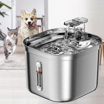 Stainless Steel Cat Fountain With Water Mark Automatic Cats Water Dispenser Filter Pet Cat Ultra Quiet Pump Water Foutain