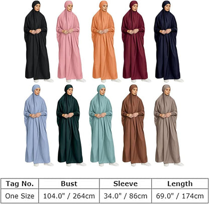 Jilbab for Muslim Women Hooded Abaya Kaftan Dress Hijab Chador One-Piece Loose Fit Arabic Islamic Prayer Robe