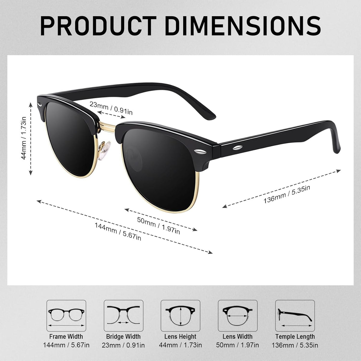 Classic Horn Rimmed Semi Rimless Polarized Sunglasses for Men Women GQO6