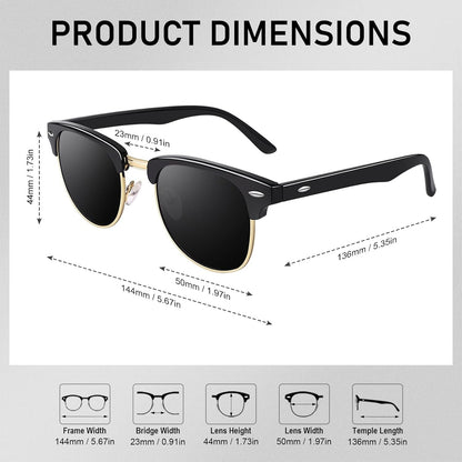 Classic Horn Rimmed Semi Rimless Polarized Sunglasses for Men Women GQO6