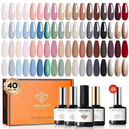 40 PCS Gel Nail Polish Set, 36 Colors Gel Polish All Seasons Collection with Base & Top Coat DIY Salon Home Easter Gifts for Women Girl