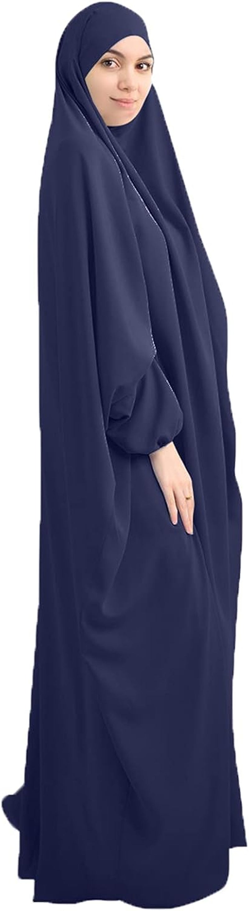 Women Muslim One-Piece Loose Full Cover Long Dress One-Size Overall Hijab Thobe Hooded Dress
