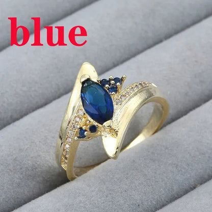 Size 6-10 Jewelry Woman's Blue Sapphire 18K Golden Plated Ring Gift  ( Choice Color and Size )