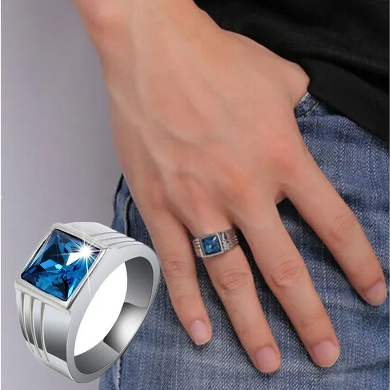 New Jewellery 925 Silver Filled Blue Sapphire Men Ring Set Gift Size 7/8/9/10/11/12/13/14