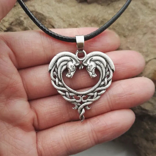 Fantasy Celtic Horse Lords Necklace Bronze Celtic Horse Heart Pendant