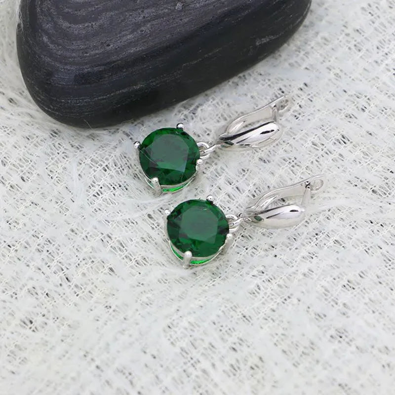 925 Sterling Silver Jewelry Sets Green Emerald Earrings Ring Pendant Neckalce Round Jewelry Women Accessories