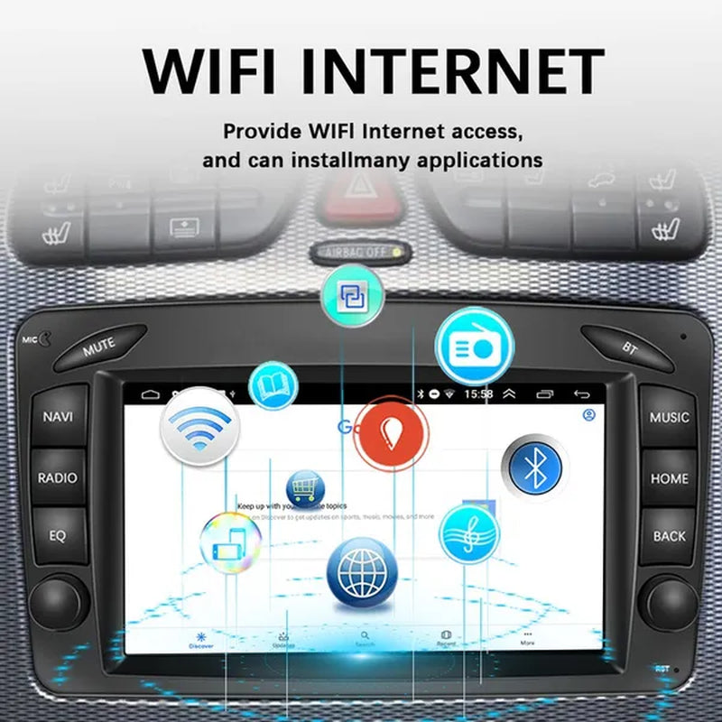 AMPRIME Android 11 GPS +Wifi+Fm/Rds +BT Car Radio Stereo 2 Din 7'' HD Touch Screen Car MP5 Player Autoradio for Para Mercedes-Benz/Clk/W209/E-W210/Clase C/W203/Slk/W170/Clk/C208/W208/M/Ml/W168/G/W463/Viano/W639/Vito/W639/