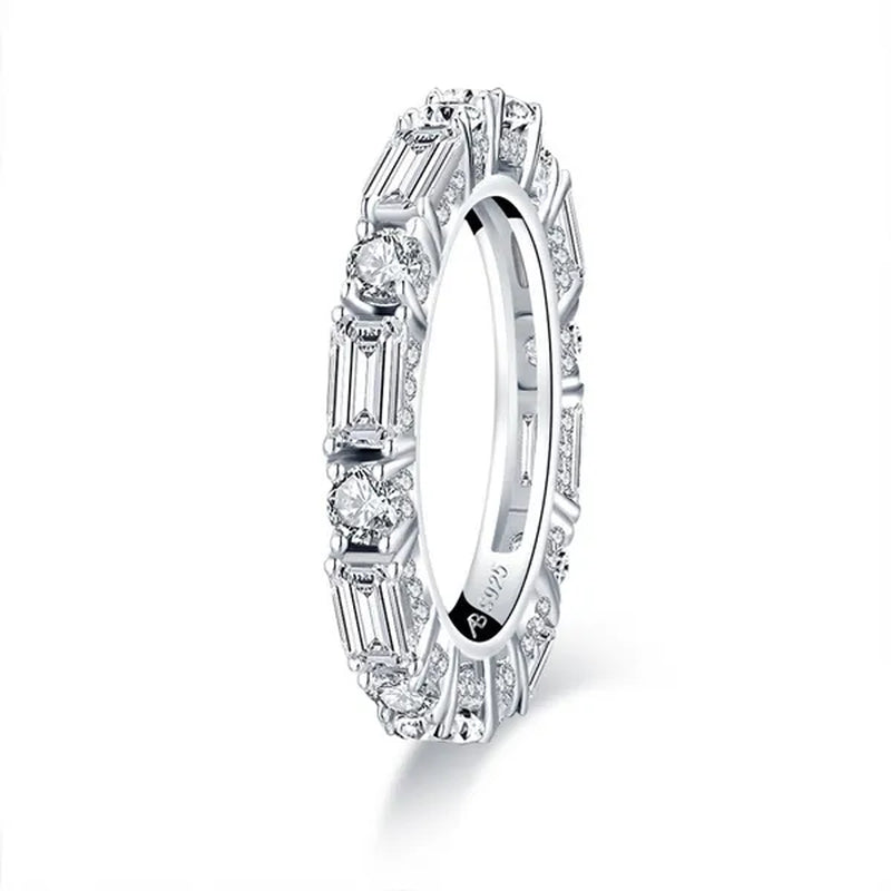 Eternity Ring 18k White Gold Plating Sterling Silver Round & Emerald Cut Ethical Lab-grown Diamond Band Stackable Ring Multi-stone Ring