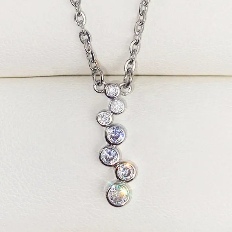 Simple Silver Plated Inlay Lab Diamond Geometric Pendant Necklace for Women Daily Casual Party Jewelry