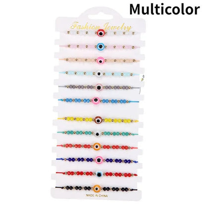 12 Pcs/Lot Fashion Colorful Evil Eye Beaded Bracelets Handmade Braided Adjustable Yoga Bracelet for Women Men Jewelry