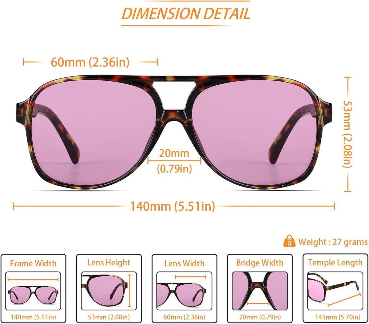 Vintage Retro 70S Sunglasses for Women Men Classic Large Square Aviator Trendy Glasses