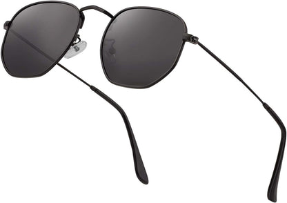Hipster Hexagonal Polarized Sunglasses Men Women Geometric Square Small Vintage Metal Frame Retro Shade Glasses