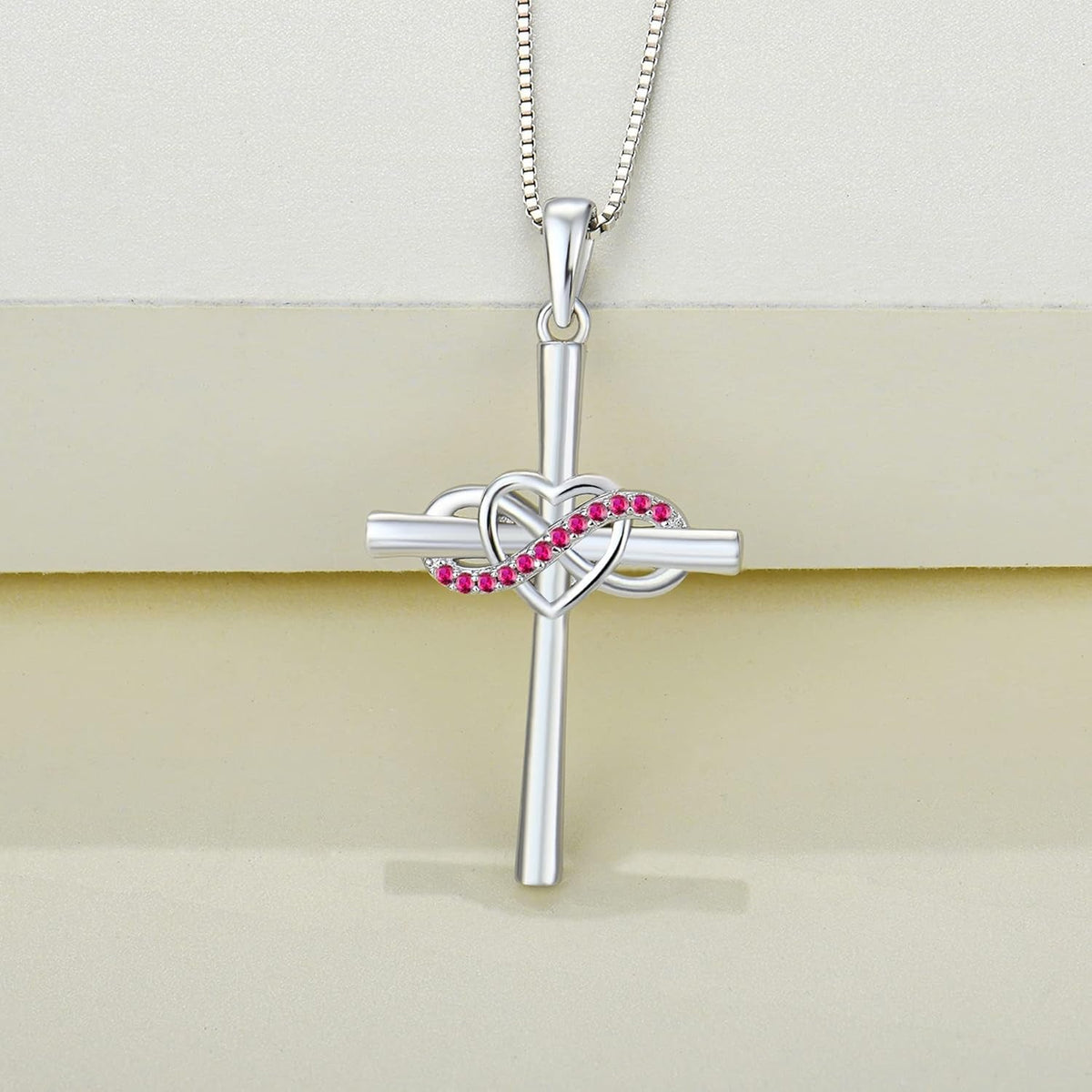 Cross Necklace Sterling Silver Infinity Heart Crucifix Pendant Birthstone Criss Jewelry for Women