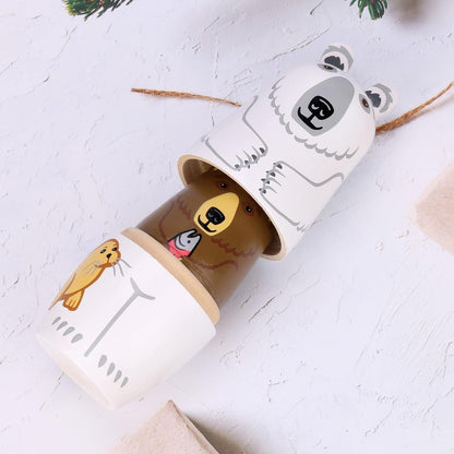 5Pcs Russian Nesting Dolls, Handmade Wooden Cute Bear Matryoshka Dolls Set for Kids Christmas Birthday Wishing Gift (Bear Series)