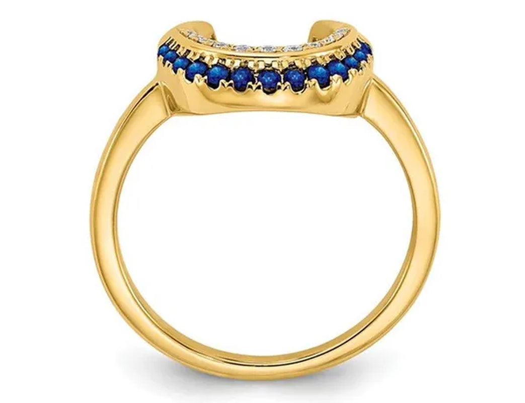 1/8 Carat (ctw) Natural Blue Sapphire Moon Ring in 14K Yellow Gold with Accent Diamonds