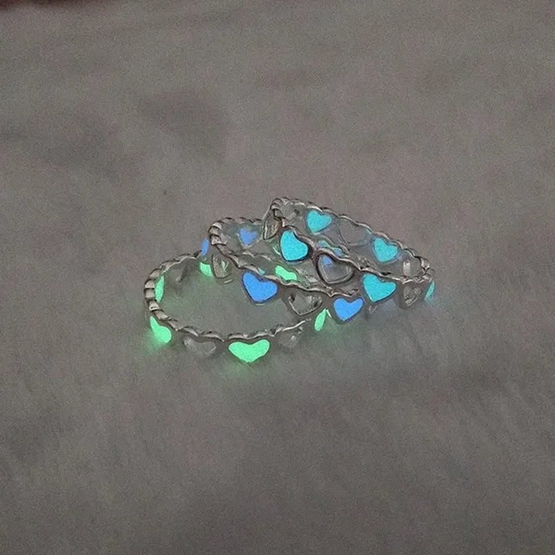 Hot Adjustable Heart Shape Luminous Ring Glow In The Dark  Ring Lady Glow Hollow Heart Love