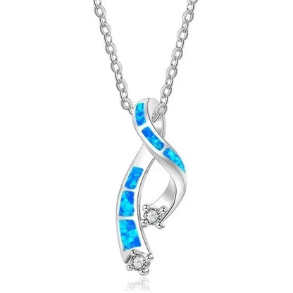 New Fashion 925 Sterling Silver Blue Fire Opal Cross Pendant Necklace Diamond Jewelry Bridal Wedding Accessories