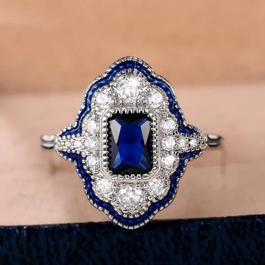 Delicate Fashion Blue Sapphire Rings for Women Engagement Wedding Ring Jewelry Gift