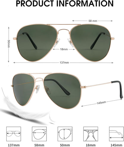 Polarized Aviator Sunglasses for Women Men, UV400 Protection Lens and Lightweight Metal Pilot Frame
