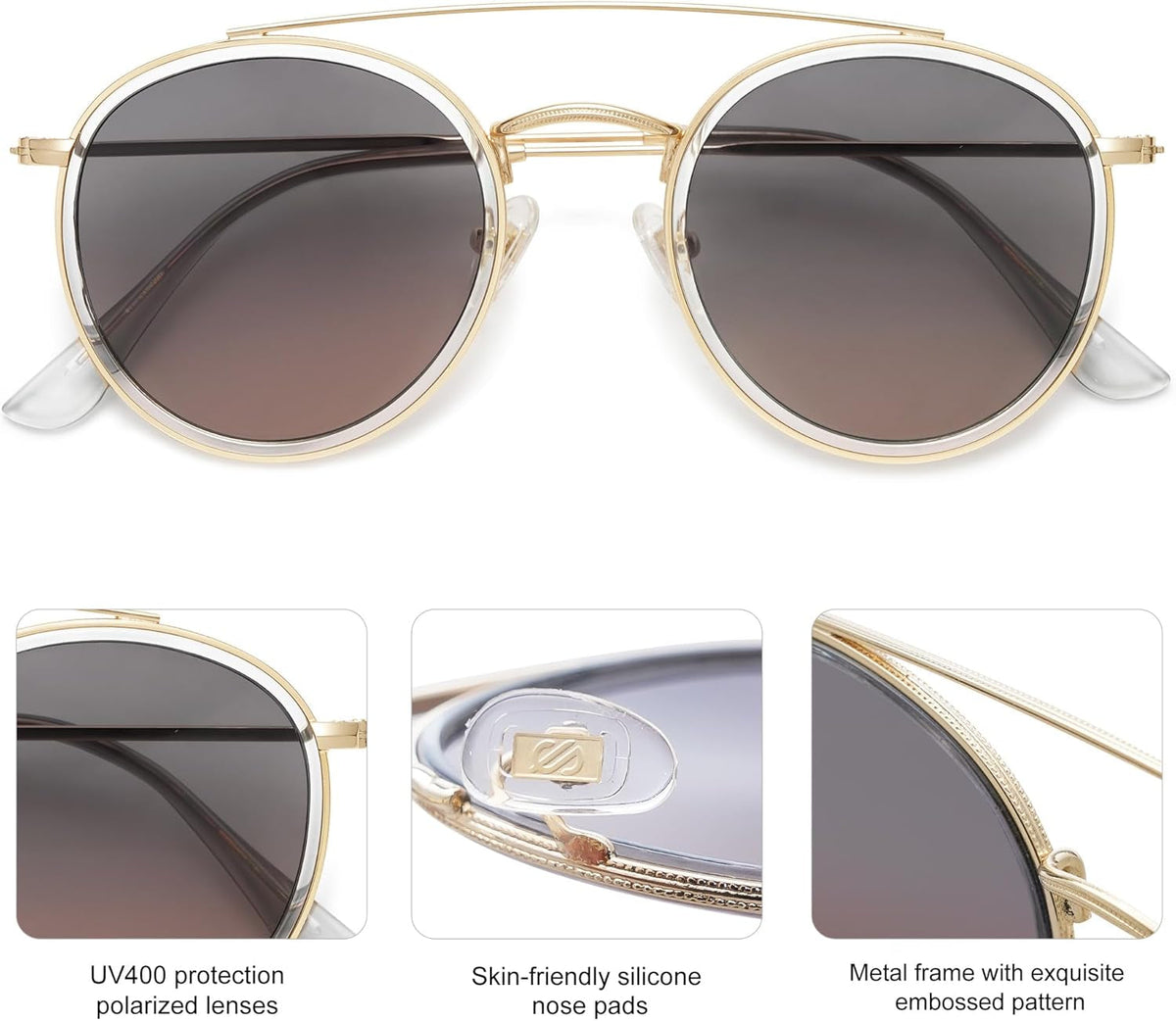 Retro Vintage round Polarized Sunglasses for Women Men Small Double Bridge Circle Sunnies SJ1104