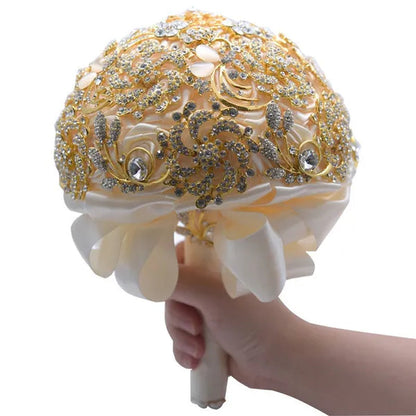 18CM Luxury Full Diamond Wedding Bouquet Shiny Crystal Brooch Bridal Bouquet Satin Ribbon Roses Wedding Flowers Bride Holding Flowers