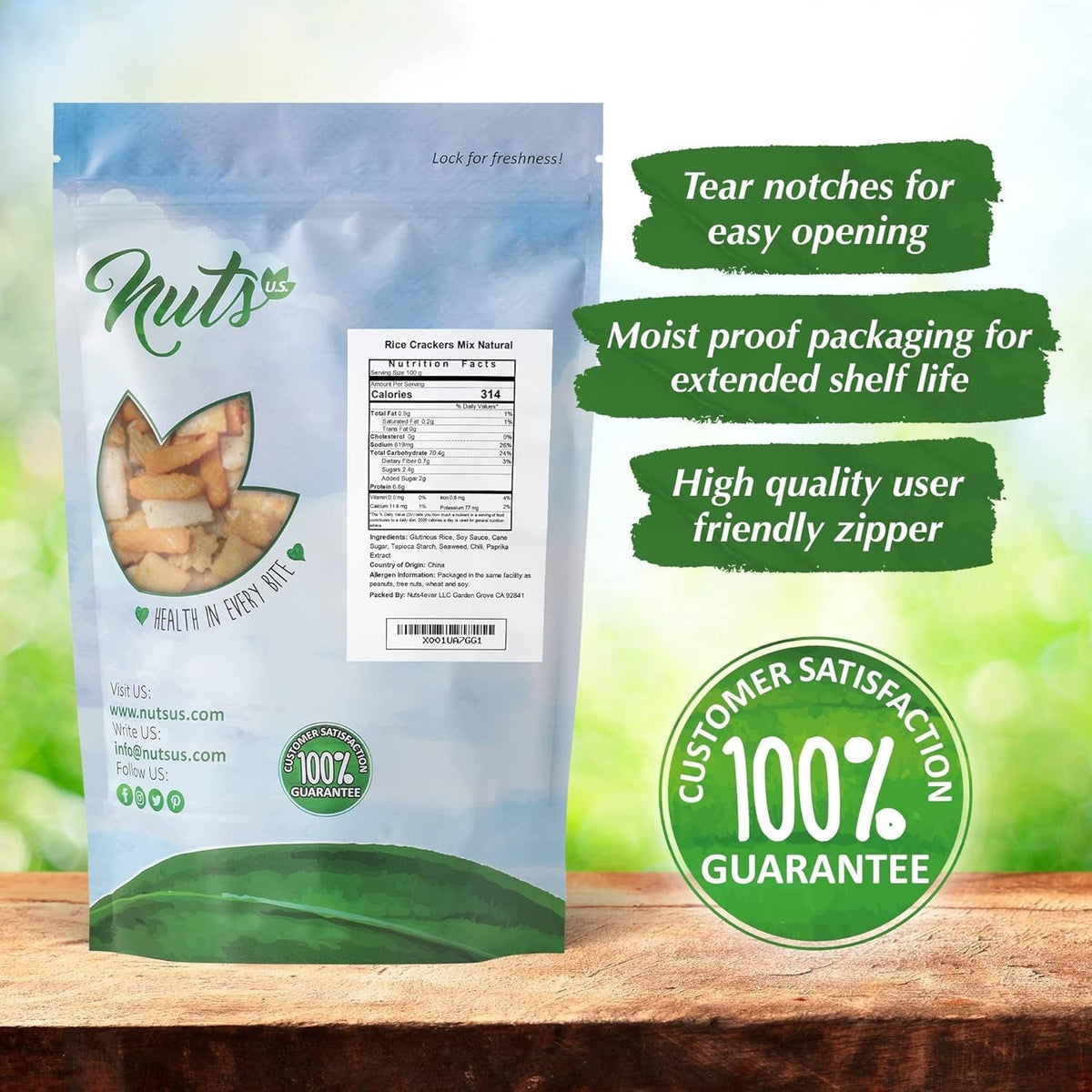 NUTS U.S. - Oriental Rice Crackers | No Artificial Colors | Crunchy | Natural | Packed in a Resealable Bag!!! (2 LBS)